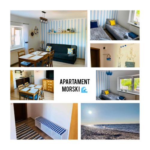a collage of pictures of a living room and dining room at Apartament Morski in Jarosławiec