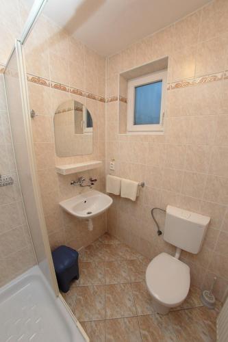 a bathroom with a toilet and a sink and a shower at ASCONA in Hrabušice