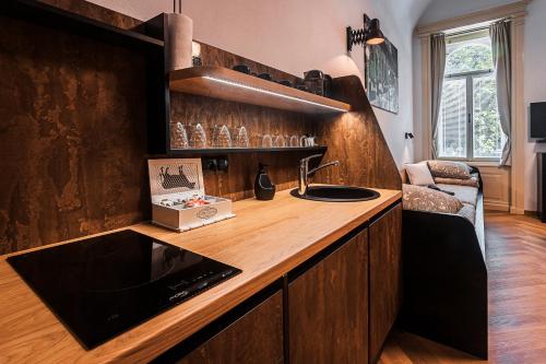 Kuchyň nebo kuchyňský kout v ubytování Apartmány Krmanova