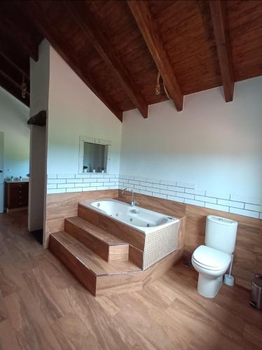 a bathroom with a bath tub and a toilet at Rural Norte in Bañugues