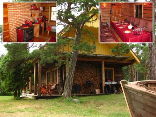 un collage de fotos de una casa con mesa y sillas en Kusti Turismitalu, en Vilsandi