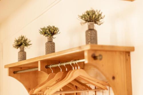 a wooden shelf with potted plants on top of it at Centro 7 - Kristall Lungau in Tamsweg