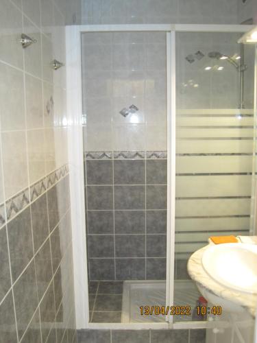 a bathroom with a shower and a toilet and a sink at naturiste in Cap d'Agde