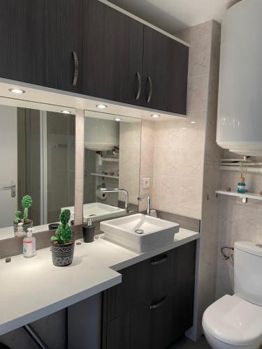 une salle de bain avec un lavabo et des toilettes dans l'établissement Studio Les Voiles de la Baule, à La Baule