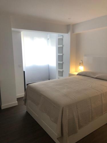 ein Schlafzimmer mit einem großen Bett und einem Fenster in der Unterkunft Apartamento Santander in Santander