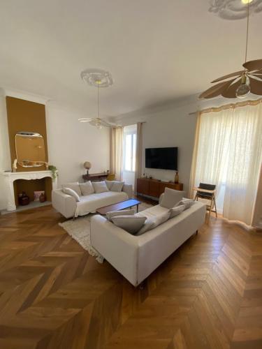 Televízia a/alebo spoločenská miestnosť v ubytovaní Appartement de maître T3 80m2 en plein centre.