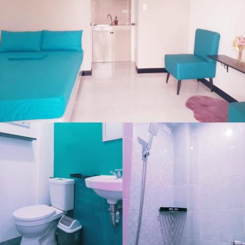 レガスピにあるLee Residences by JALの洗面台付きのバスルームの写真のコラージュ