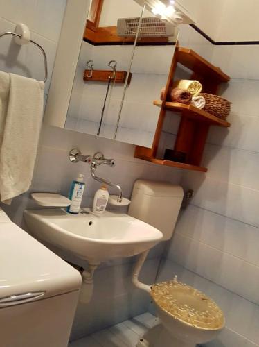 a bathroom with a white sink and a toilet at Apartmani Luka in Korčula