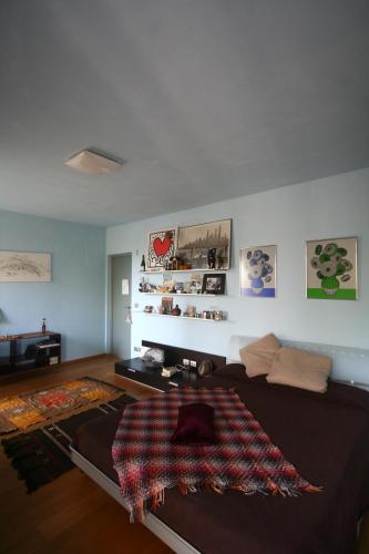 a living room with a bed and a rug at A Casa di Maria in Grinzane Cavour
