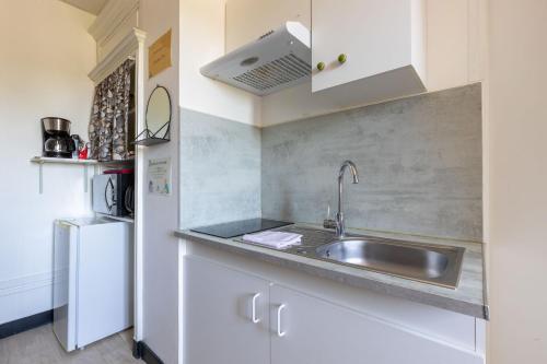 a small kitchen with a sink and a refrigerator at Le Studio d'Isa in Seigy