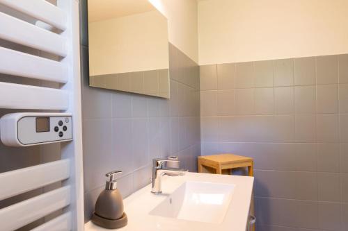 a bathroom with a sink and a mirror at La Récrée des Pandas Maison de ville 6pers, Châteauvieux, Zoo de Beauval, Châteaux de la Loire in Châteauvieux