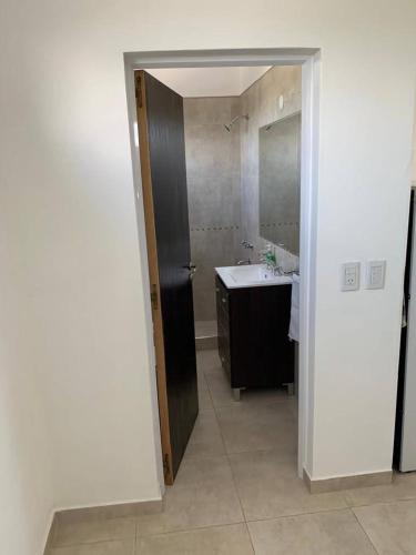 a bathroom with a sink and a mirror at Anandi planta alta in San Nicolás de los Arroyos