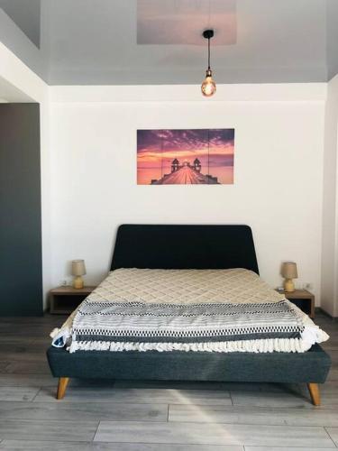 a bed in a room with a picture on the wall at DXN Luxury Studio in Năvodari