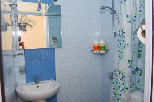 een badkamer met een wastafel, een toilet en een douche bij Old Bridge B&B in Jechegnadzor