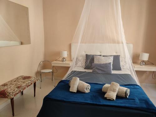 グラナダにあるApartamentos Oscarのベッドルーム(青いベッド、天蓋付)
