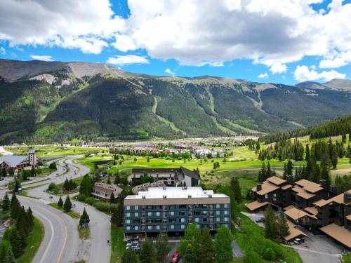 an aerial view of a resort with mountains in the background at Sh504 Summit House Condo in Copper Mountain