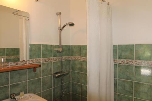 ein Bad mit einer Dusche und einem Waschbecken in der Unterkunft Snäck Annex in Visby
