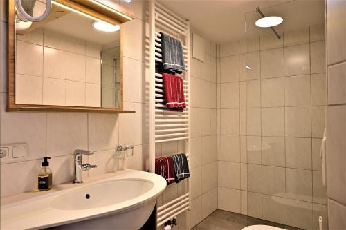een badkamer met een wastafel en een douche bij Apartment Marienberg in Biberwier