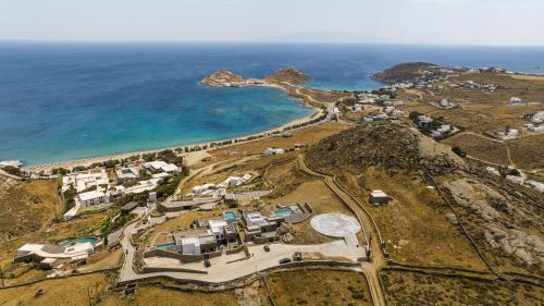 an aerial view of a resort near the ocean at Villa Aqua Marine in Kalafatis