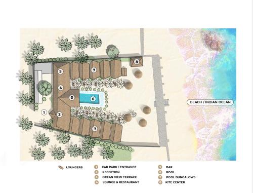 - un plan d'aménagement d'une villa en bord de mer dans l'établissement Nur Beach Hotel, à Jambiani