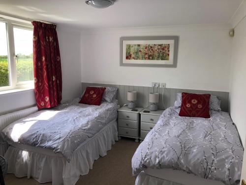 a bedroom with two beds and a window at Acreland Green in Pleshey