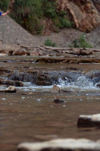 a stream of water in a river with rocks at Ośrodek Wczasów Zdrowotnych Rudawka Rymanowska in Rudawka Rymanowska