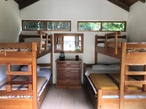 a room with four bunk beds and a desk at Parque Natural Ixpanpajul in Santa Elena