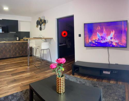 TV a/nebo společenská místnost v ubytování FiftyShades Apartmán s vířivkou