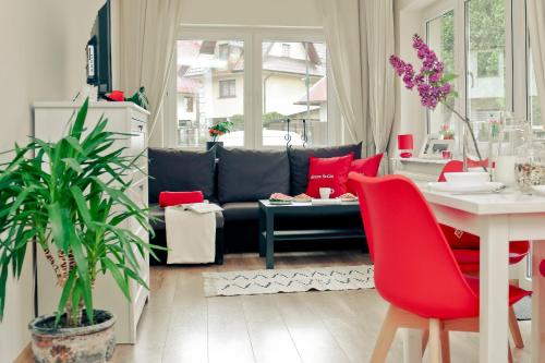 salon z kanapą i stołem w obiekcie Apartament Giencyno Koncina Zakopane w Zakopanem