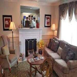 a living room with a couch and a fireplace at Colonial Brick Inn & Suites in Susquehanna
