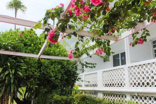 a white house with pink flowers on it at Collins Hotel in Miami Beach