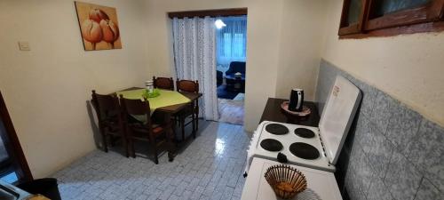 eine Küche mit einem Herd und einem Tisch mit Stühlen in der Unterkunft Apartman Marjana in Žabljak