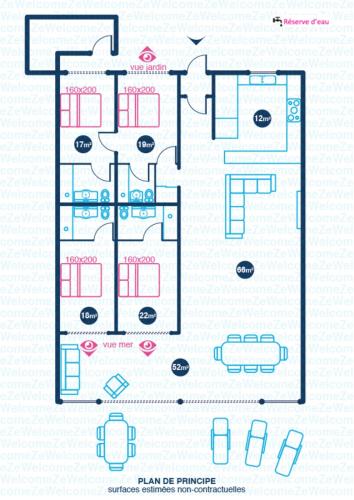 a floor plan of a building with a plan of furniture at Villa Liléa in Saint-François
