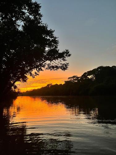 a view of a river with a sunset in the background at Amazon Jaguar Adventure & Lodge in Iquitos