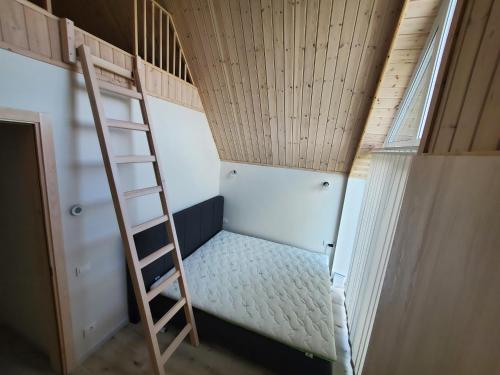 a room with a ladder and a bunk bed at Kotedžai Ąžuolo Istorija 10 in Palanga