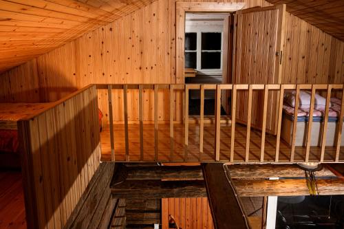 an overhead view of a room in a wooden cabin at Kainuun Luontoretket in Hossa