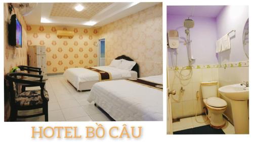 Habitación de hotel con 2 camas y baño en HOTEL Bồ Câu, en Can Tho