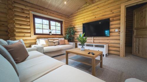 TV a/nebo společenská místnost v ubytování Aspen Lodge, Amazing New Log Cabin with Hot Tub - Sleeps 6 - Felmoor Park