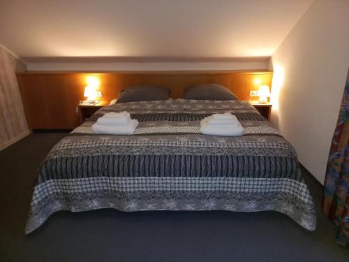 a bedroom with a large bed with two towels on it at Apartement 270 Mitterdorf in Mitterfirmiansreut