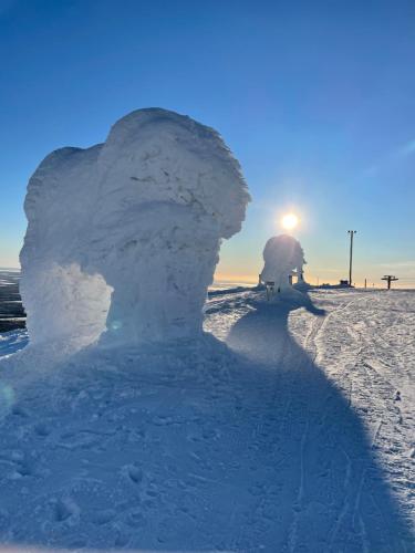 a shadow of a snow sculpture on a beach at Yllästölli 2 A, Äkäslompolo in Kolari