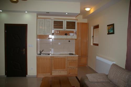 una cocina con fregadero y un sofá en una habitación en Apartments Drina, en Višegrad