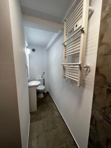 a small bathroom with a toilet and a sink at Familly Apartament 2 in Międzyzdroje