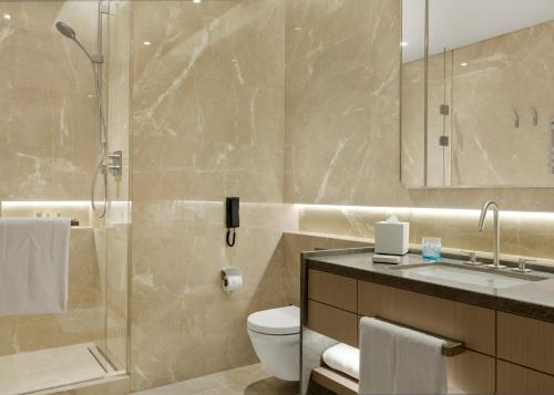 a bathroom with a shower and a toilet and a sink at Address Istanbul in Istanbul