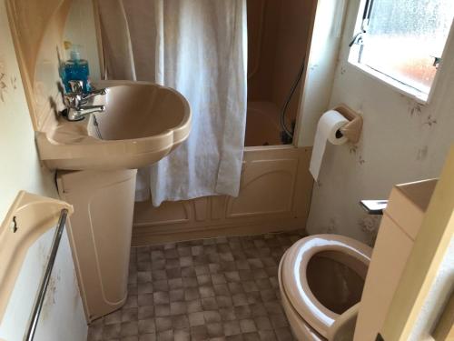 a bathroom with a sink and a toilet at Autocamp Skalice in Slapy