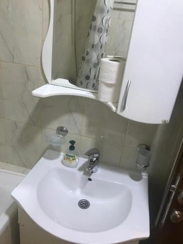 a bathroom with a white sink and a mirror at Kaplarević Smeštaj Ivanjica in Ivanjica