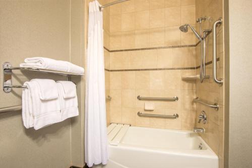 a bathroom with a tub and a shower with towels at Holiday Inn Express Casper I-25, an IHG Hotel in Casper