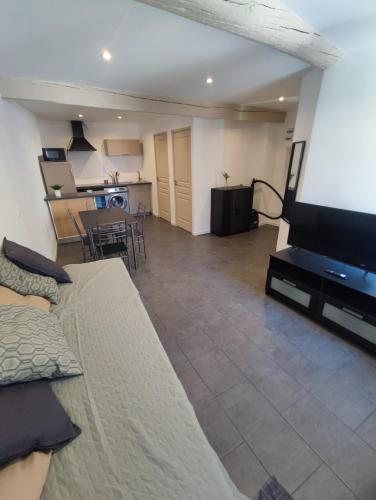 un salon avec une grande télévision à écran plat dans l'établissement Coup de coeur, à Ceyreste
