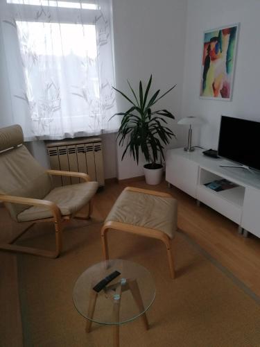 een woonkamer met een bank en een tafel bij Appartement an der Ach Lindau in Lindau
