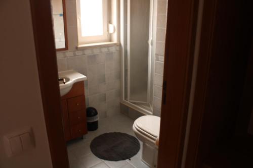 ロウリニャンにあるGrillohouseのトイレ、洗面台、窓のあるバスルーム