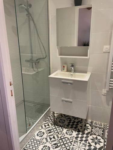 une salle de bain avec un lavabo et une douche dans l'établissement T2 Aix centre climatisé, à Aix-en-Provence